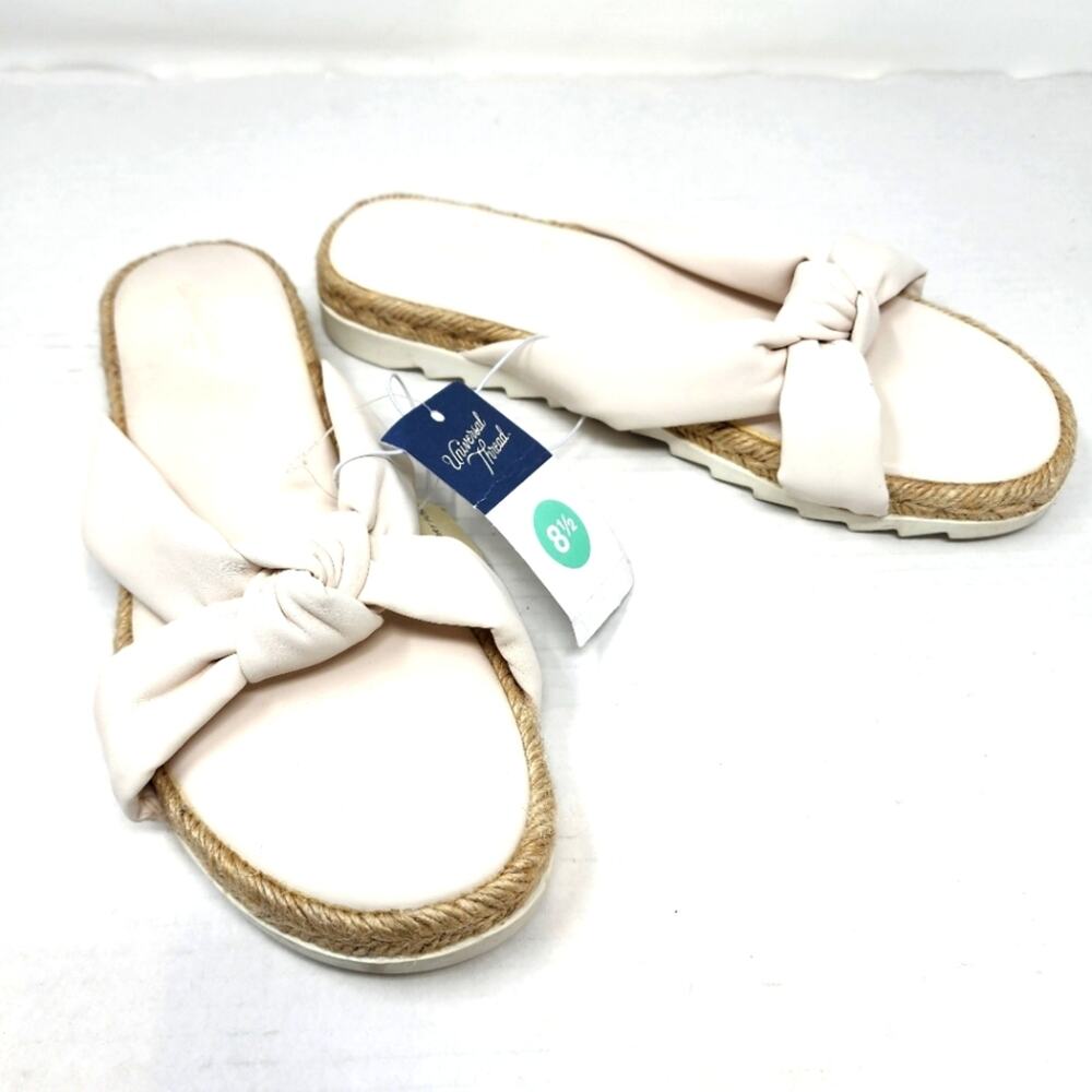 New Universal Thread Knotted Espadrille Sandals Off White Memory Foam Slides 8.5